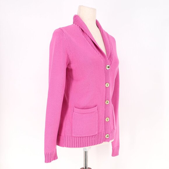 LAUREN RALPH LAUREN Shawl Collar Cardigan Sweater Pink Gold Buttons Size S - Picture 2 of 8